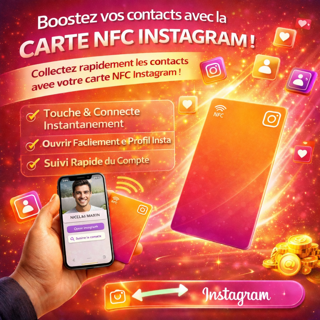 Carte NFC Instagram | Activée et prête à l'emploi | Livraison 48h | Sans app | PVC